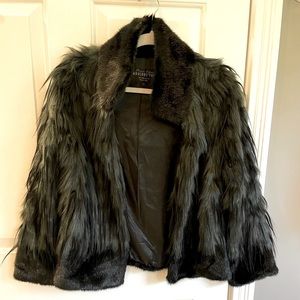Donna Salyers Fabulous Furs Dark Green and Black Faux Fur Coat